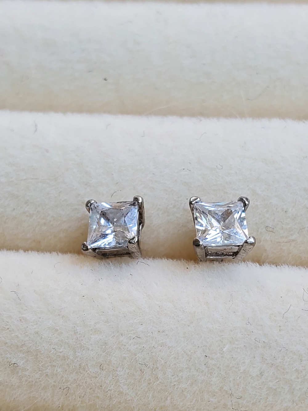 Clear Square CZ Silver-Color Stud Earrings